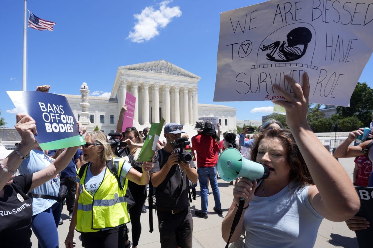 Abortion rights activists and Women's March leaders protest as part of a national day of strike actions outside the Supreme Court, Monday, June 24, 2024, in Washington.