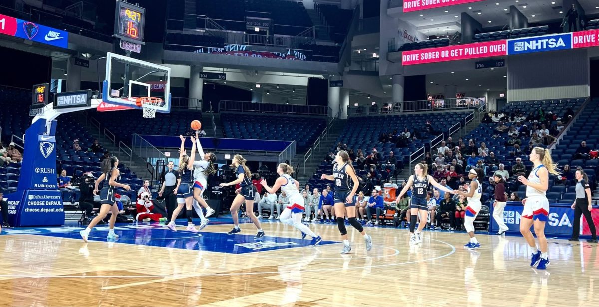 DePaul guard, Sumer Lee, jumps for a layup against Butler on Saturday, Dec. 21, 2024, at Wintrust Arena. The Blue Demons next game is on Sunday, Dec. 29 against Marquette. 