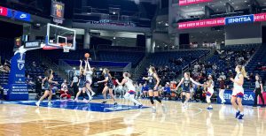 Sumer Lee jumps for a layup against Butler on Saturday, Dec. 21, 2024, at Wintrust Arena. The Blue Demons next game is on Sunday, Dec. 29 against Marquette. 