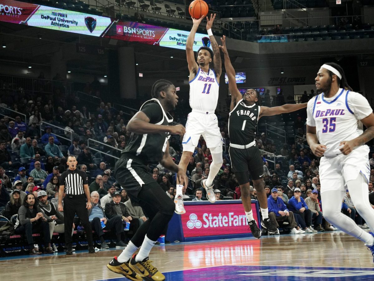 DePaul guard, CJ Gunn, shoots the ball against Providence on Tuesday, Dec. 10, 2024, at Wintrust Arena. Gunn scored two points and two rebounds in the 70-63 loss.