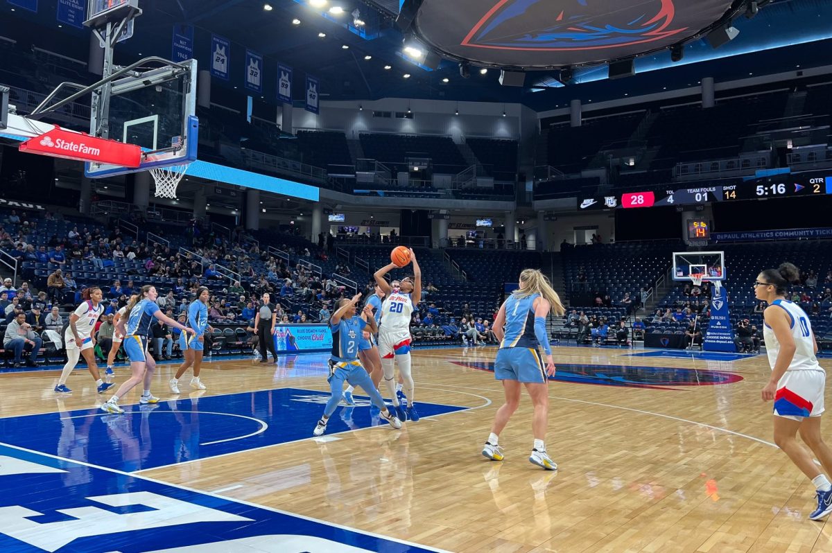 DePaul guard, Shakara McCline, attempts a shot against Marquette on Saturday, Dec. 29, 2024, at Wintrust Arena. McCline scored four points in the 59-78 loss.