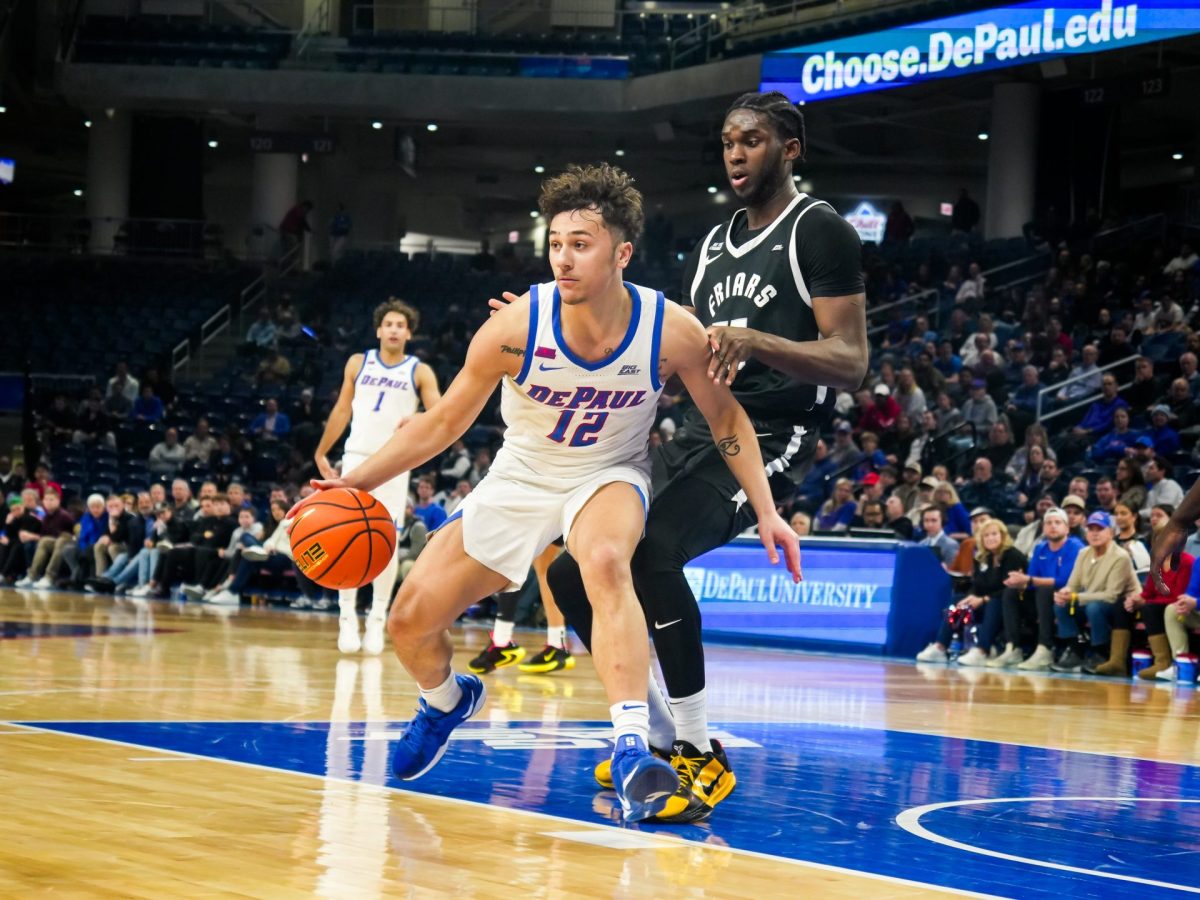 DePaul guard, Jacob Meyer, dribbles the ball against Providence on Tuesday, Dec. 10, 2024, at Wintrust Arena. Meyer scored 12 points in the 70-63 loss.