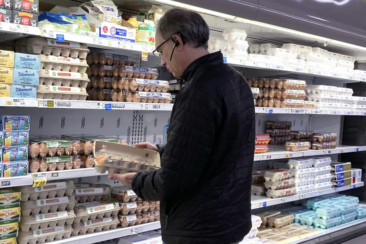 A shopper checks eggs before he purchases at a grocery store in Glenview, Ill., Tuesday, Jan. 10, 2023. Anyone going to buy a dozen eggs these days will have to be ready to pay up because the lingering bird flu outbreak, combined with soaring feed, fuel and labor costs, has led to prices more than doubling over the past year.