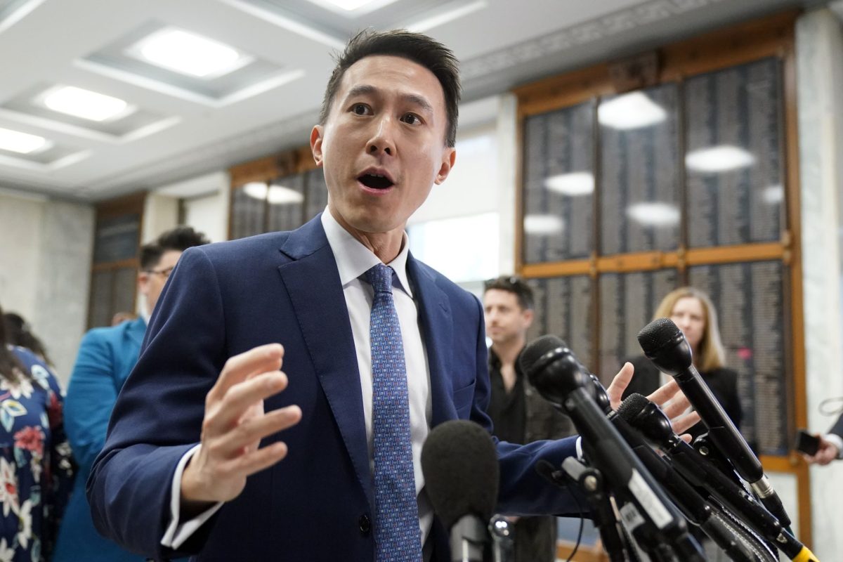 TikTok CEO Shou Zi Chew speaks to reporters before a hearing of the House Energy and Commerce Committee, on the platform's consumer privacy and data security practices and impact on children, Thursday, March 23, 2023, on Capitol Hill in Washington.