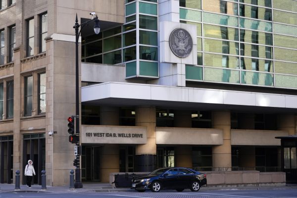 The U.S. Immigration and Customs Enforcement building can be seen Tuesday, Jan. 21, 2025, in downtown Chicago. 