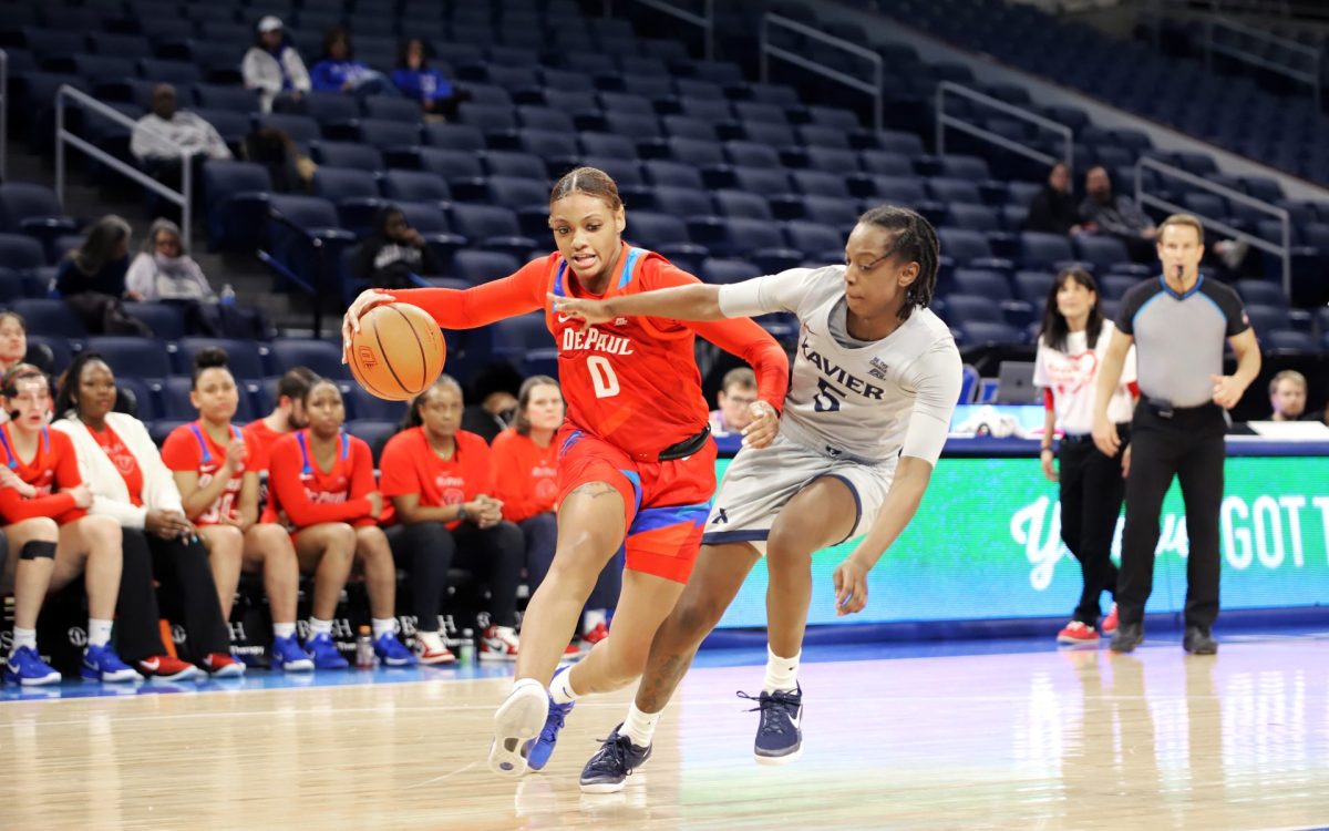 Taylor Johnson-Matthews dribbles around Tae’lor Purvis during the second half of their game on Wednesday, Jan. 22, 2025, at Wintrust Arena. Johnson-Matthews has started the past six games. 