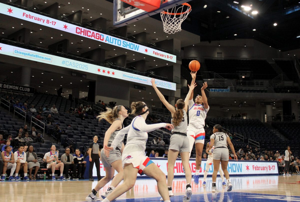 Taylor Johnson-Matthews aims for a basket during the second half of DePaul's game against Providence on Sunday, Jan. 12, 2025, at Wintrust Arena. Johnson-Matthews has averaged 21.8 points per game against Big East opponents this season.