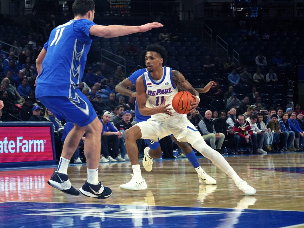 CJ Gunn guards the ball against Creighton on Tuesday, Jan. 21, 2025. DePaul makes 40.8% of their field goals against Big East opponents.