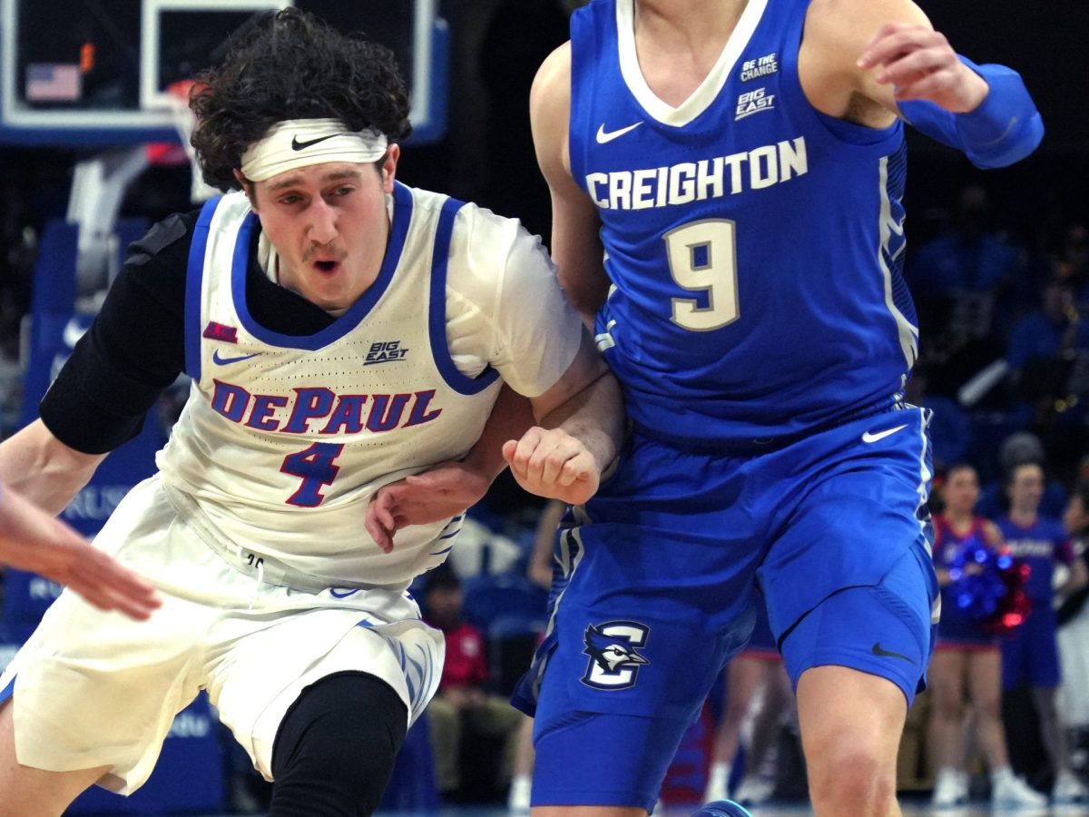 Conor Enright defends against Creighton during the second half on Tuesday, Jan. 21, 2025. DePaul currently has a record of 1-7 against Big East opponents. 