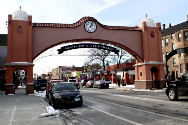 The Little Village arch located on Chicago’s Southwest side pictured on Monday, Feb. 17, 2025. Tensions are high as the community faces worry for immigration raids. 