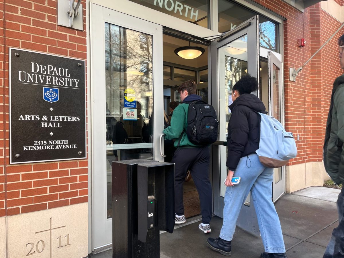 DePaul students enter the Arts & Letters building on Jan. 29, 2025. DePaul recently changed their attendance policy, removing the Dean of Students from the extended absence notification process.