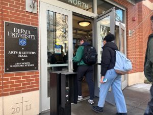 DePaul students enter the Arts & Letters building on Jan. 29, 2025. DePaul recently changed their attendance policy, removing the Dean of Students from the extended absence notification process.