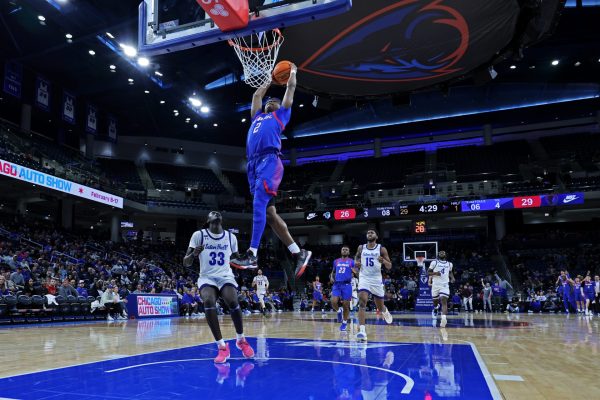 Layden Blocker dunks the ball during the first half of DePaul's game against Seton Hall at Wintrust Arena on Sunday, Feb. 2, 2025. DePaul is currently on a three-game losing streak.