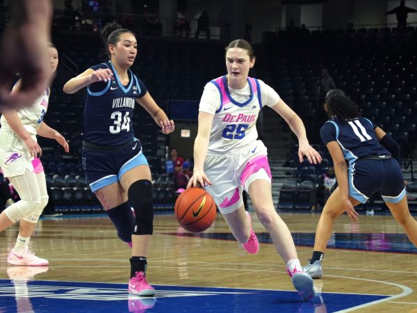 Kate Clarke dribbles the ball during the first half of the game against Villanova on Wednesday, Feb. 12, 2025. Clarke averages 10.4 points per game.