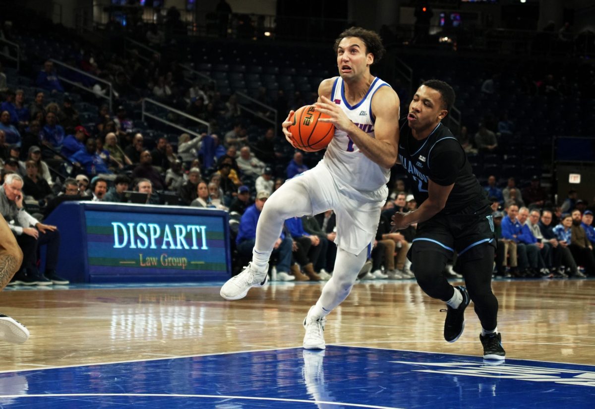 Isaiah Rivera drives towards the basket on Wednesday, Feb. 5, 2025, at Wintrust Arena. DePaul closes out a two-game home stand against Villanova that dominated the Blue Demons in their last matchup on Jan. 4.