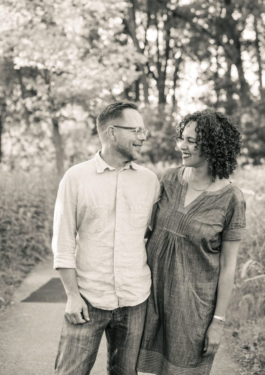 Shiera Malik and Jacob Stump look lovingly at one another. The two DePaul professors have been married since 2015. Photo provided by Shiera Malik and Jacob Stump.