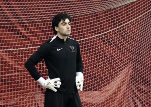 Santiago Davila trains with the DePaul Men's soccer team at the Chicago Fire Pitch on Thursday, Feb. 7, 2025. The team practices three times a week, building endurance and player communication.