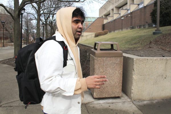 Krishna Ganji walks on the DePaul Lincoln Park Campus on Jan. 30, 2025 while talking of his time at DePaul. Leaving home was always on Ganji’s radar, with his sister living in the U.S. as well and Ganji’s want to see somewhere new.