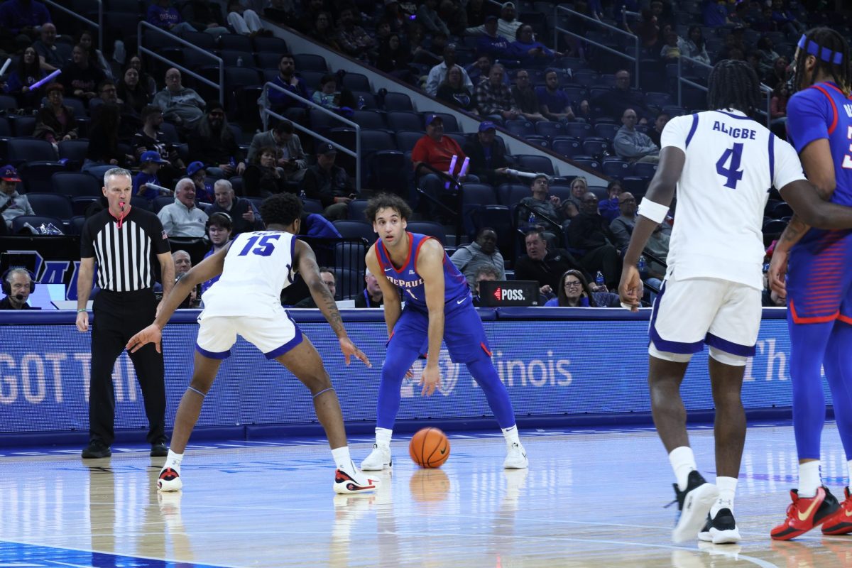 Isaiah Rivera dribbles the ball during the second half DePaul's game against Seton Hall on Sunday, Feb. 2, 2025. Rivera averages 9.4 points per game.