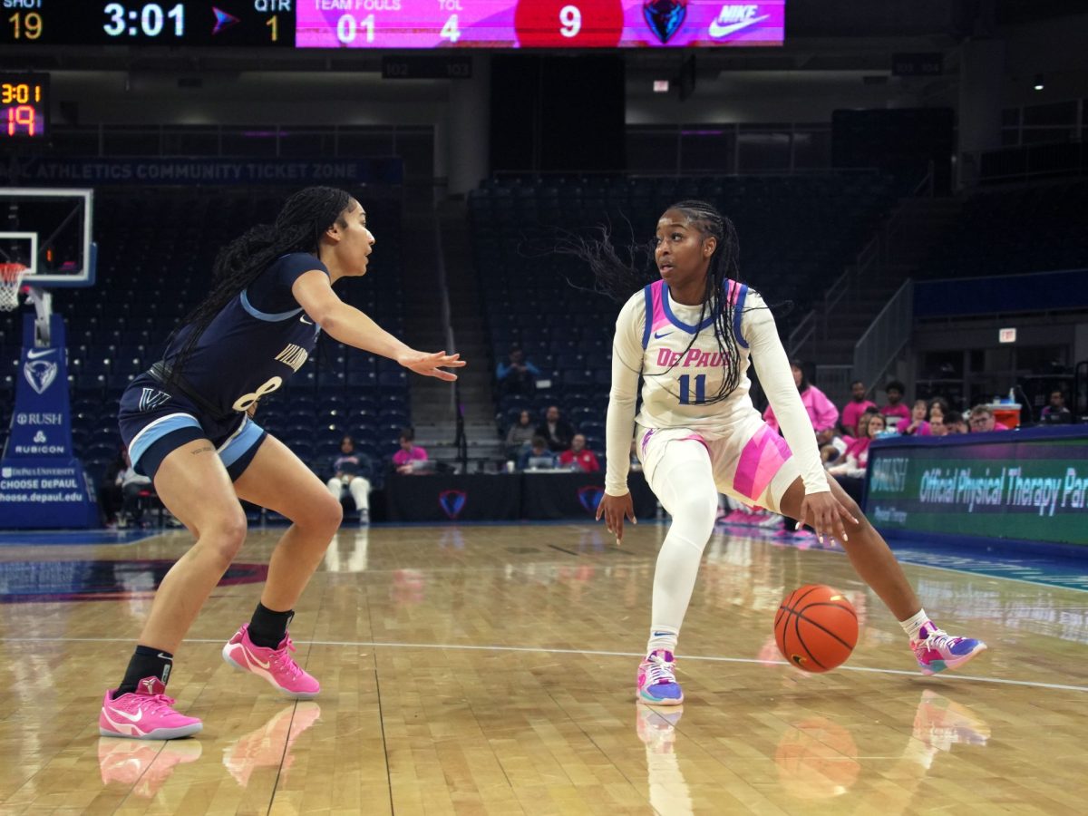 Summer Lee dribbles the ball during the first half against Villanova on Wednesday, Feb. 12, 2025. DePaul currently has a 7-6 record against Big East opponents.