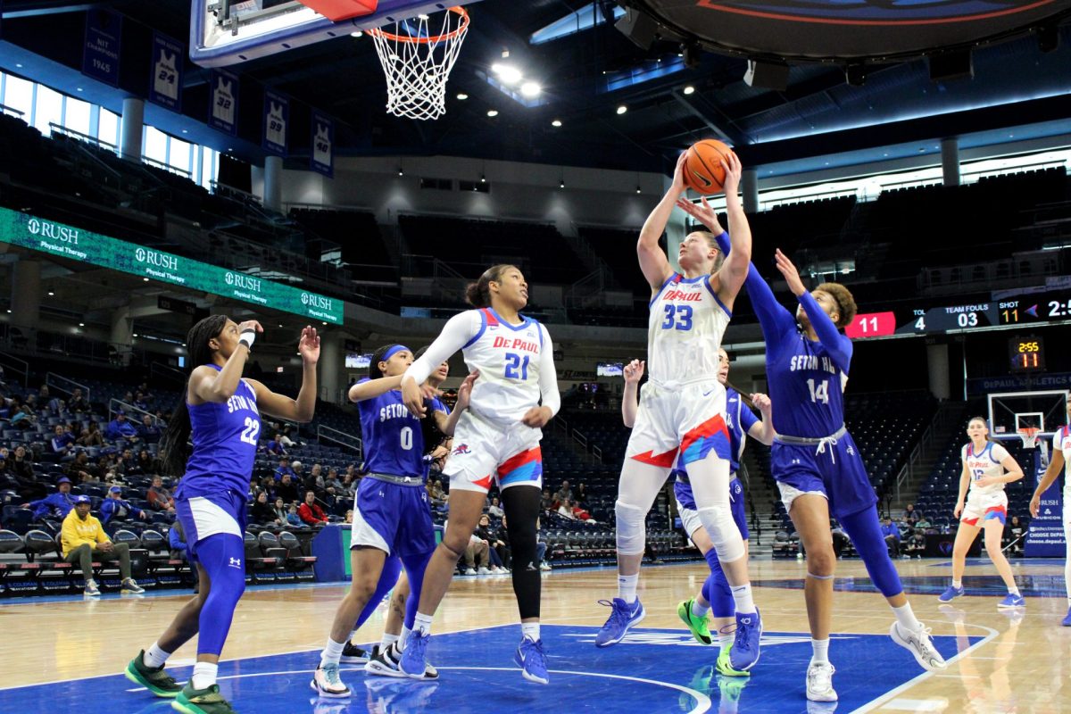 Jorie Allen shoots during the first half against Seton Hall at Wintrust Arena on Friday, Feb. 1, 2025. DePaul only made one three-pointer in the first half.