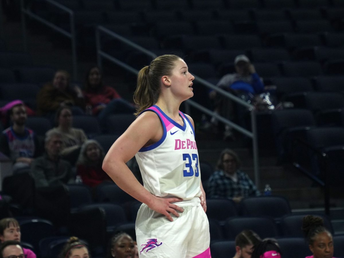 Jorie Allen stands between plays during DePaul's game against Villanova on Wednesday, Feb. 12, 2025. Jorie Allen has been on the Big East Honor Roll six times this season.