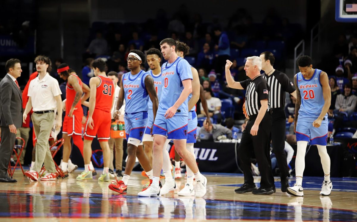 DePaul makes their way across the court during their second half on Wednesday, Feb. 19, 2025, at Wintrust Arena. DePaul lost the game, 82-58, and falls to 2-14 in the conference play.