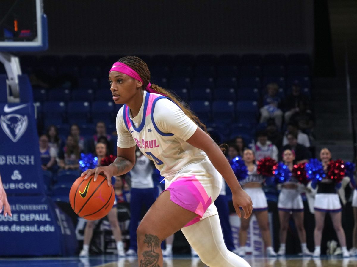 Taylor Johnson-Matthews dribbles the ball during DePaul's game against Villanova on Wednesday, Feb. 12, 2025. Taylor Johnson-Matthews got a season high 26 points against Seton Hall on Feb. 1.