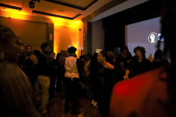 Attendees gather on the dance floor at the Black Student Union Gala on Friday, Feb. 21, 2025. This year’s gala welcomed not only DePaul students but also Black students from surrounding universities, fostering a sense of unity and shared experiences across campuses.