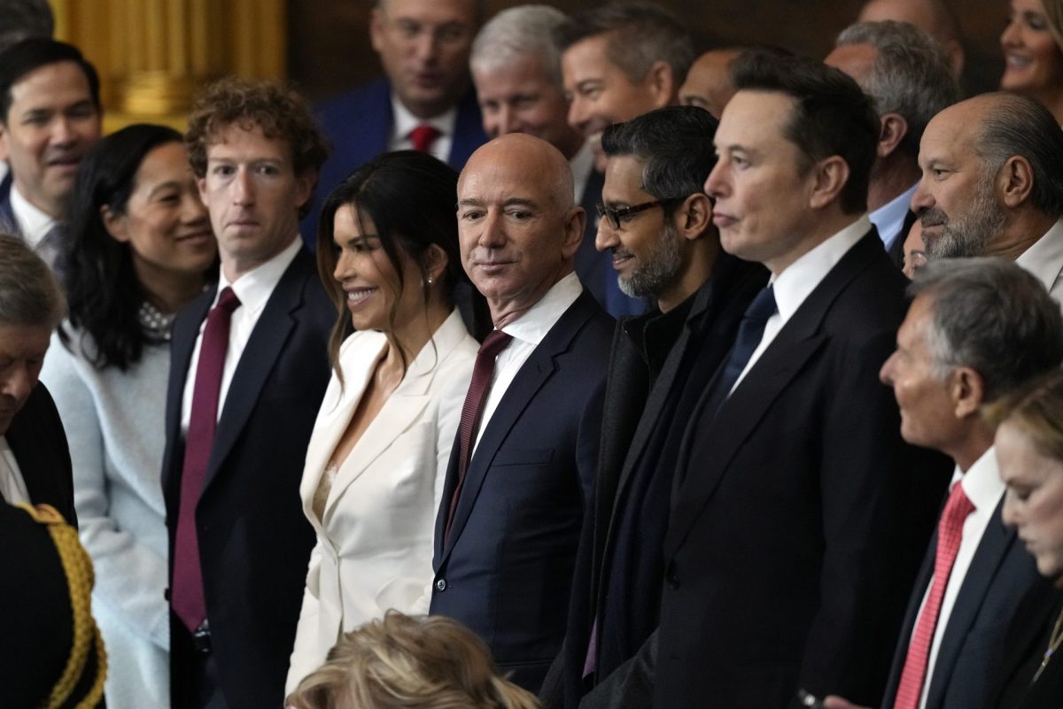 Guests including Mark Zuckerberg, Jeff Bezos, Sundar Pichai and Elon Musk, arrive before the 60th Presidential Inauguration in the Rotunda of the U.S. Capitol in Washington, Monday, Jan. 20, 2025. 