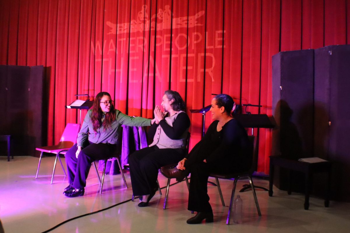 Belén Galain, Genie Bustamante and Claudia Quesada discuss the play "Partir(se)" on Monday, Mar. 10, 2025 at the Goodman Theatre in downtown Chicago. The theatrical concert series, Mujeres Creando, includes three plays by female Argentinian, Chilean and Venezuelan writers and directors. 