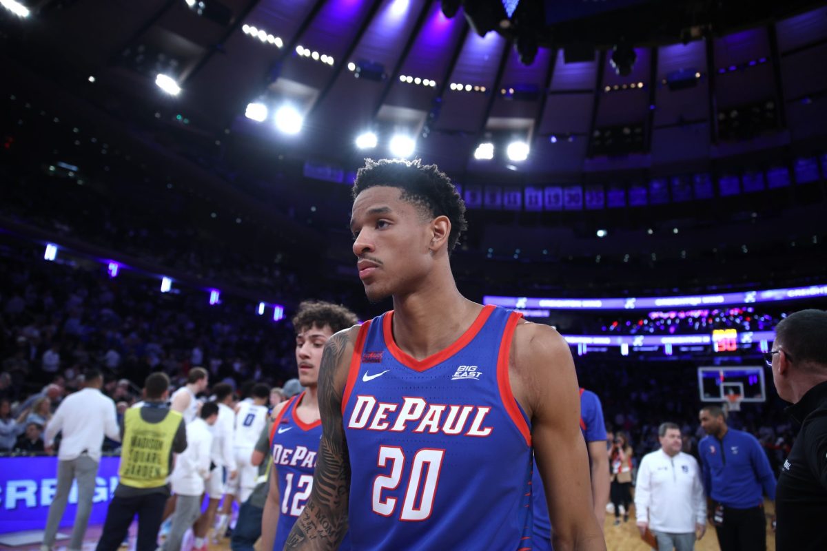 JJ Traynor walks off the court after DePaul's loss to Creighton on Thursday, March 13, 2025, at Madison Square Garden. The final score was 85-81, ending DePaul's tournament run.