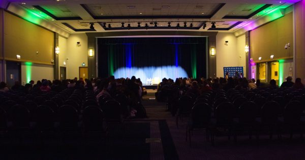 DePaul students sit in the Student Center at the Lincoln Park campus on Thursday, Feb. 20th. Actress Marissa Bode was in attendance that evening to speak to students about her career and role in "Wicked."