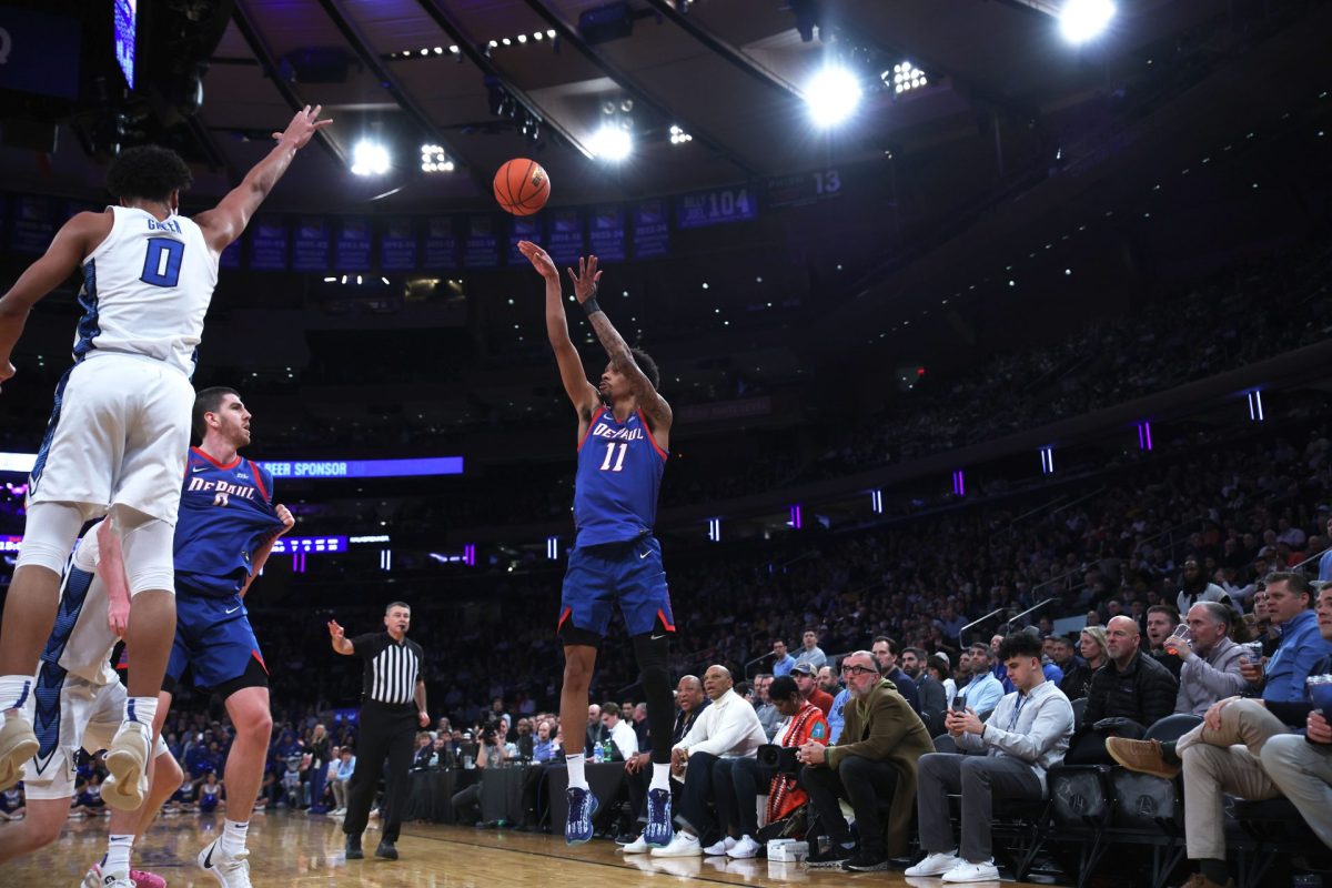 CJ Gunn shoots the ball in the second half against Creighton on Thursday, March 13, 2025, at Madison Square Garden. Gunn had the most steals for DePaul with 6.