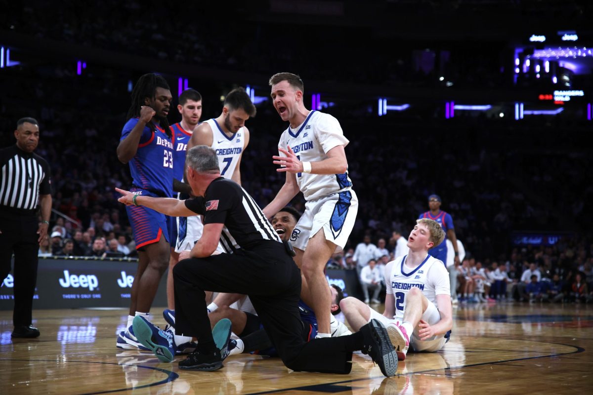 A ref makes a call against Creighton on Thursday, March 13, 2025, at Madison Square Garden. Creighton caught up to DePaul during the second half.