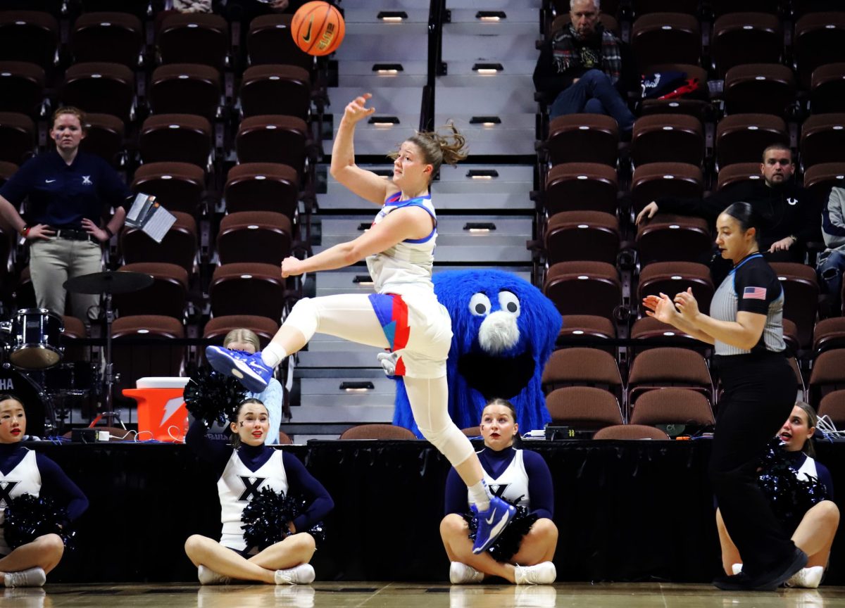 Jorie Allen throws the ball onto the court during the first half of DePaul's game against Xavier on Friday, March 7, 2025, at Mohegan Sun Arena. DePaul finished the regular season with an overall record of 13-18.