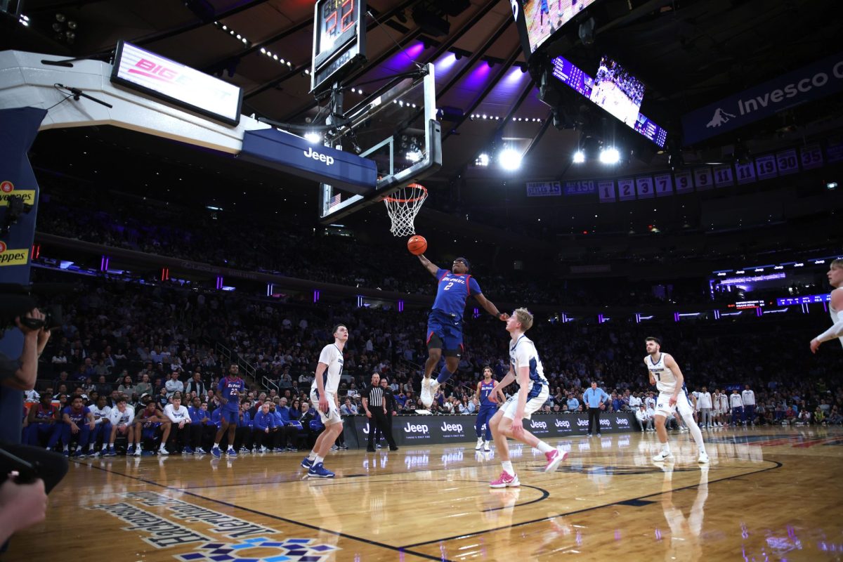 Layden Blocker dunks the ball against Creighton on Thursday, March 13, 2025, at Madison Square Garden. DePaul made 45.7% of their field goals.