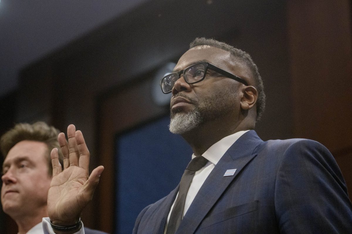 Chicago Mayor Brandon Johnson is sworn in during a House Committee on Oversight and Government Reform hearing with Sanctuary City Mayors on Capitol Hill, Wednesday, March 5, 2025, in Washington. 