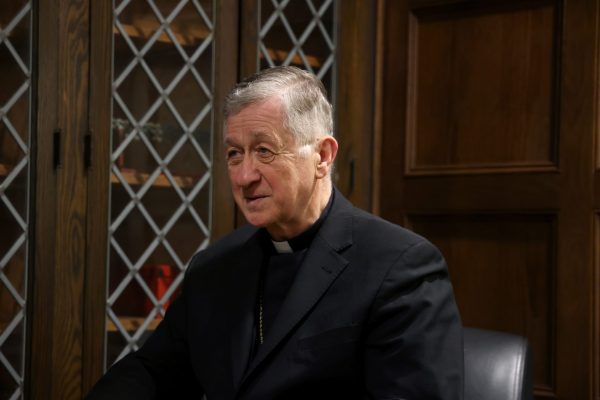 Cardinal Blase Cupich discusses Catholic Social Teaching values at Holy Name Cathedral on Monday, April 14, 2025. Cupich has been Archbishop of Chicago since 2014