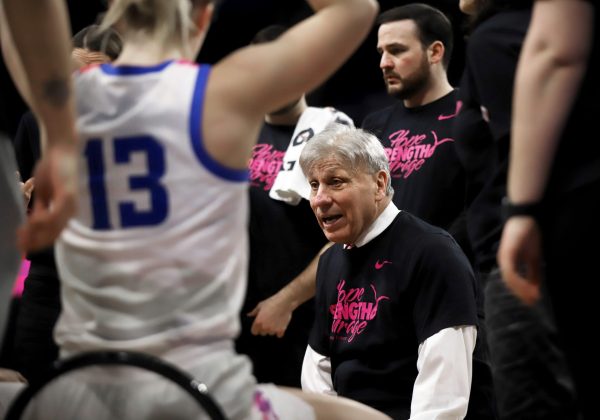 Doug Bruno coaches his team during a timeout on Wednesday, Feb. 7, 2024, at Wintrust Arena. Bruno stepped down from coaching on March 28.