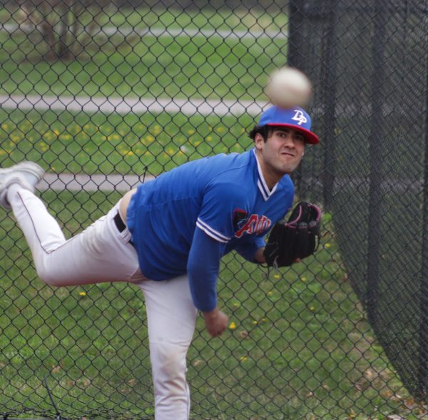 Alejandro Campos warms up in the bullpen before DePaul's matchup against Winona State for the first round of the NCBA Division 3 playoffs in Wisconsin on Friday, May 2, 2025. Campos is a freshman at DePaul. Photo provided by Graham Gardner