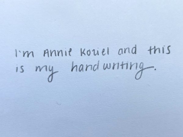 Annie Koziel writes "I'm Annie Koziel and this is my handwriting" on Friday, May 23, 2025.
