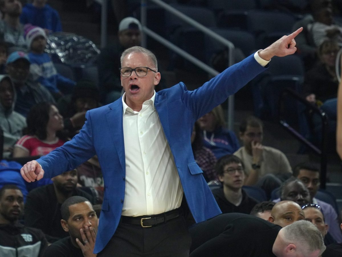 Chris Holtmann yells at his team on Saturday, March 8, 2025 at Wintrust Arena. The DePaul men's basketball team finished with an overall record of 14-20. 