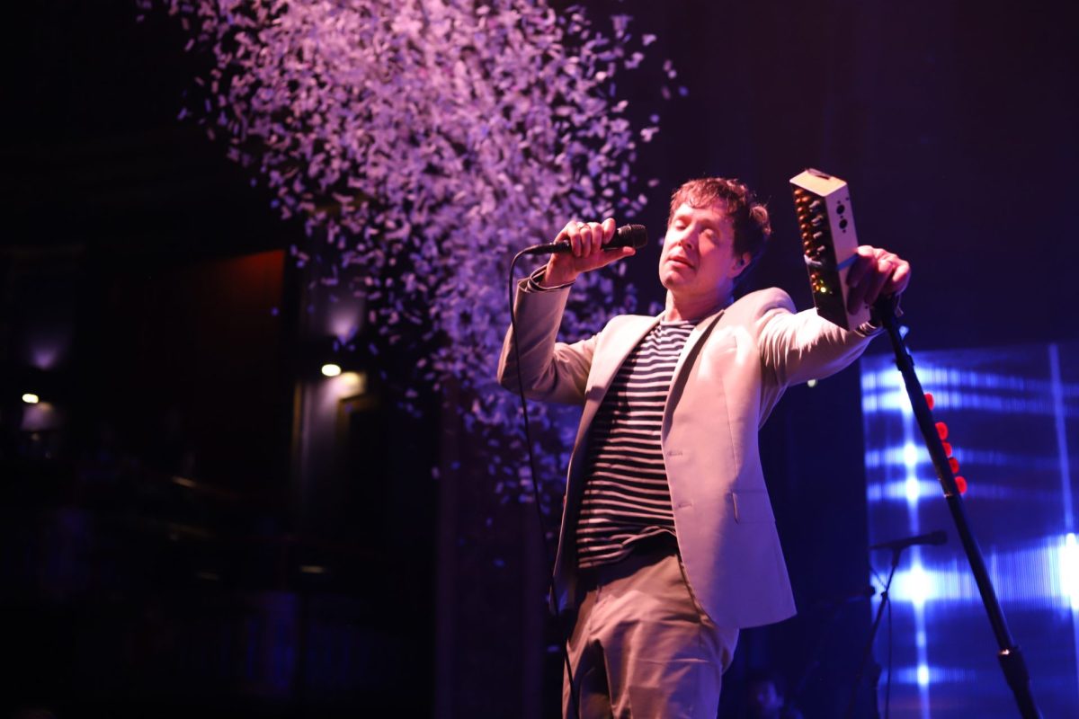 OK Go singer Damian Kulash performs at Chicago's Riviera Theatre on Friday, April 25, 2025. Kulash and OK Go is touring for the first time in a decade promoting their new album "And the Adjacent Possible."