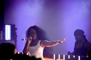 Baby Tate performs in the Student Center on Friday, May 16, 2025. She became the headliner after A Boogie Wit da Hoodie could not attend due to the dust storm.
