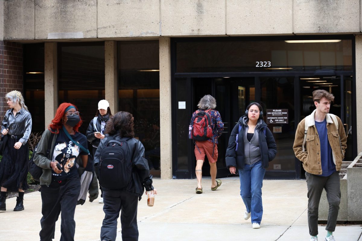 File- Students walk to class on Thursday, April 3, 2025, outside of the Schmitt Academic Center. 