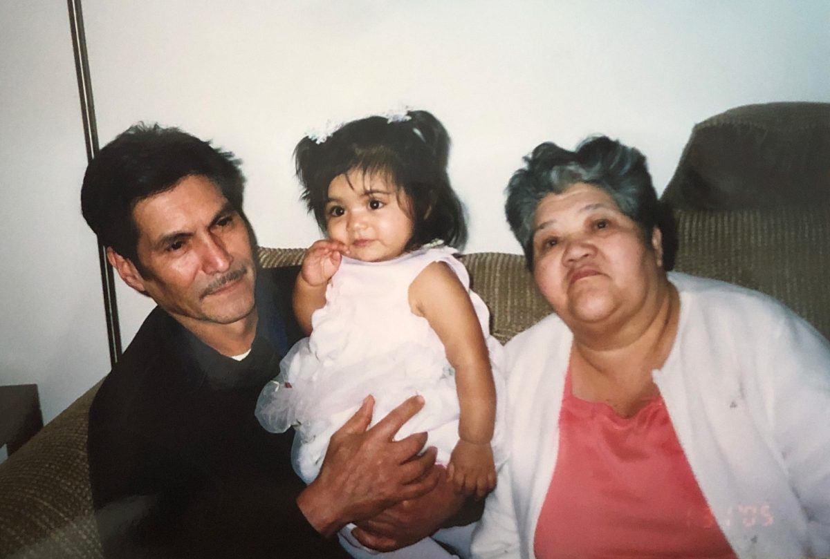Sofia Joseph with her grandparents at her home in the Chicagoland area in 2005. Joseph was born in Chicago and her grandparents are from Guanajuato, Mexico. (Provided by Sofia Joseph).